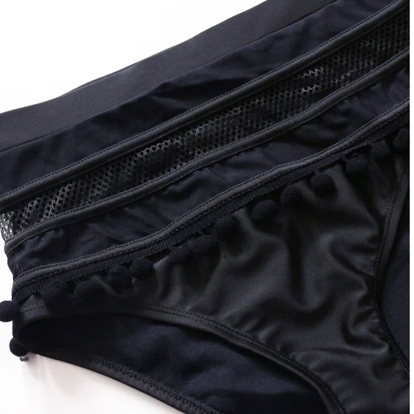 SOLD OUT Black Pompom Mesh High Waist Halter Bikini - Picture 5 of 6